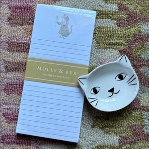 Cat x 2 Molly & Rex Girlish Cat with flower notepad + white cat face bowl